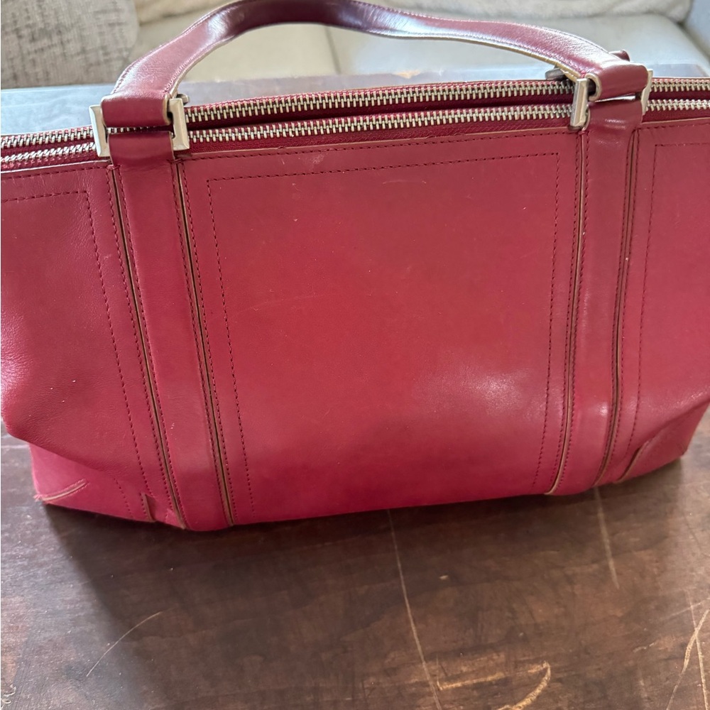 Vintage Ellen Tracy Red Leather Satchel with Top Zip